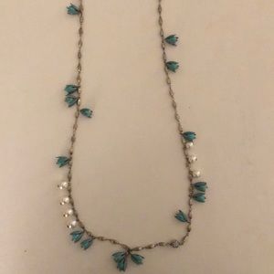 Anthropologie Turquoise Flower and Pearl Necklace